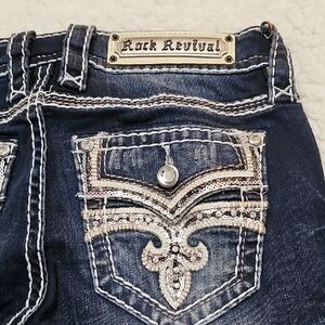 Rock Revival Dark Blue Jeans with Silver Embellishments